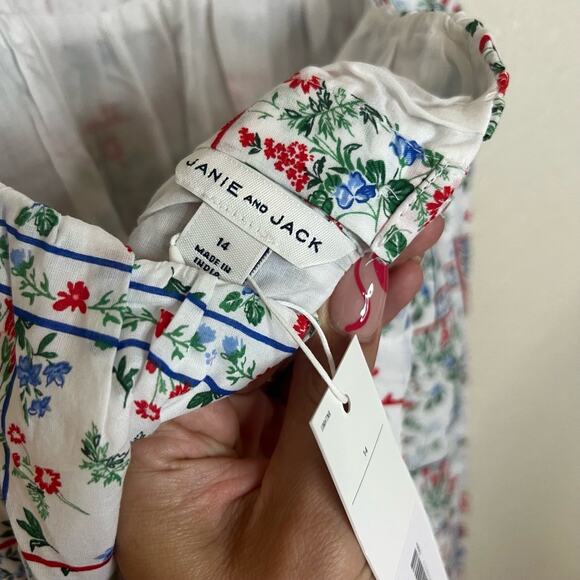 JANIE AND JACK Big Girl Dress Size 14 White Red Blue Floral Patchwork Summer NEW - Picture 6 of 8